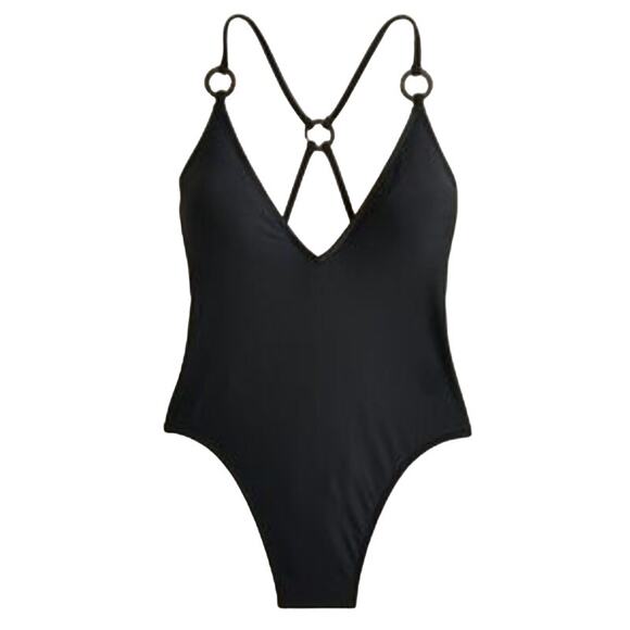 J.Crew O-ring V-neck one-piece in black BF181 size 24 (3X) NWT - Picture 1 of 5